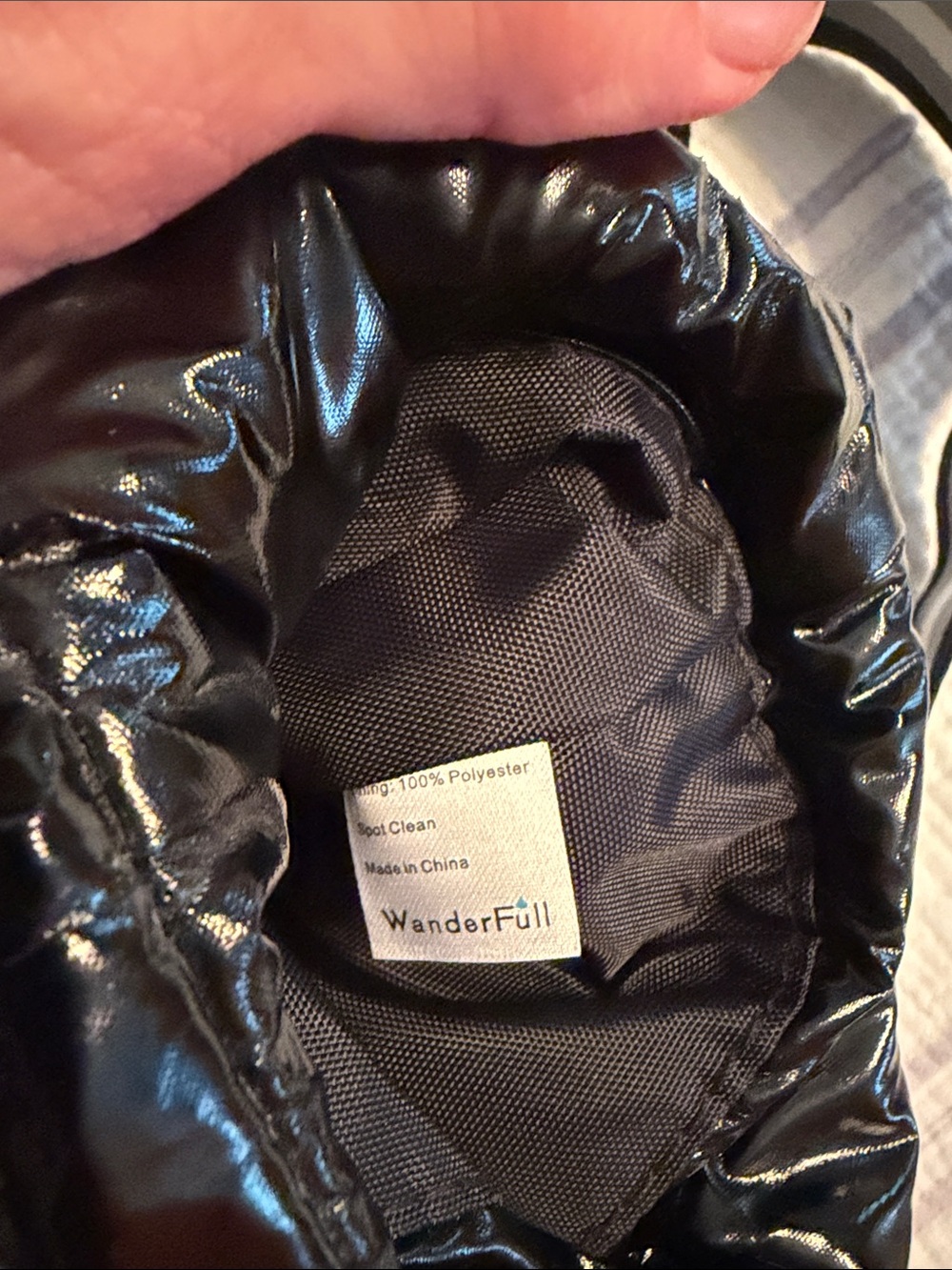 Black Quilted Puffer Belt Water Bottle Bag with Striped Adjustable Strap - Picture 4 of 6